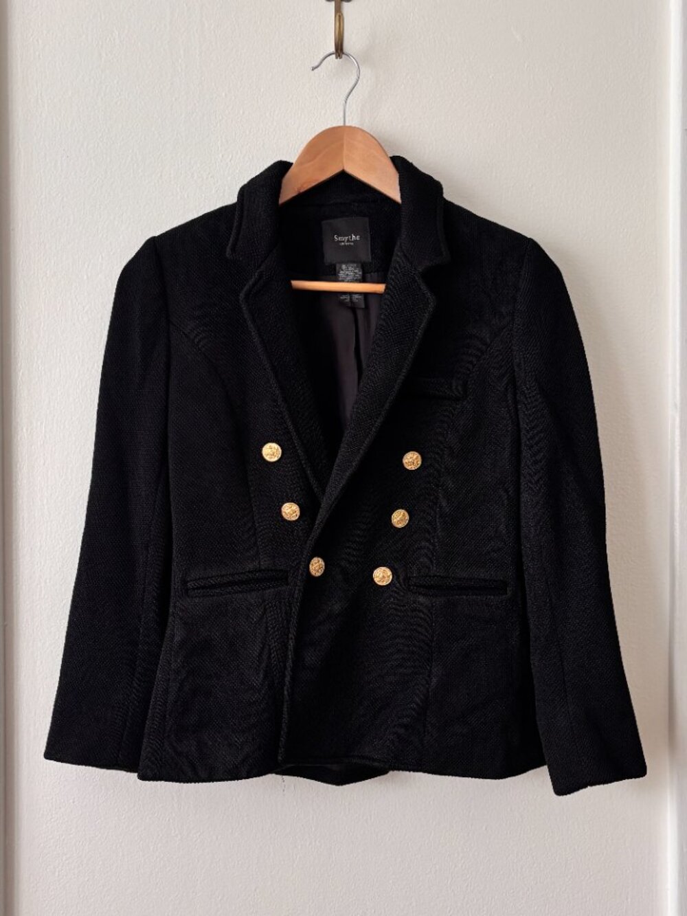 Smythe Double Breasted College Blazer in Black Pique - Picture 6 of 12